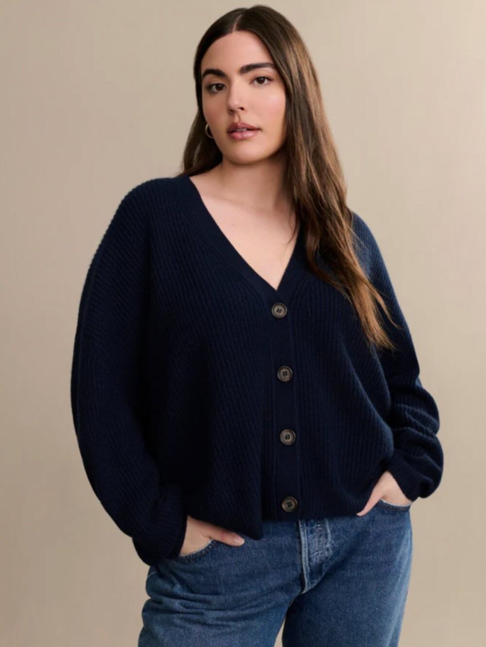 Cropped Cotton Cocoon Cardigan Navy